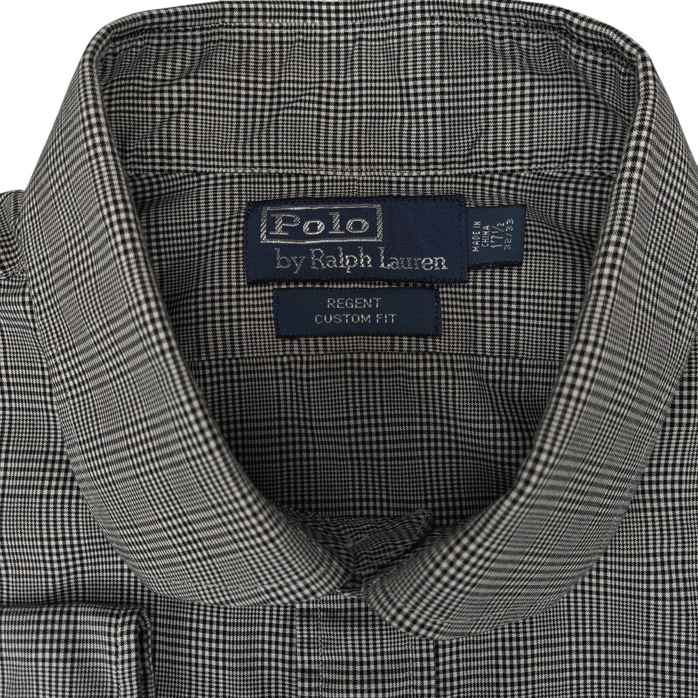 Polo Ralph Lauren Regent Custom Fit Shirt Mens 17.5 32/33 Black White Glen Plaid